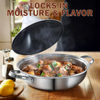 D&M Tagine Pot, 11 Inch 3.6 Quart Moroccan Clay Tagine Pot Alternative, Multi-Ply Clad Stainless Steel, Traditional Cooking Pot with Die-Cast Aluminum White Conical Lid and Stainless Steel Knob