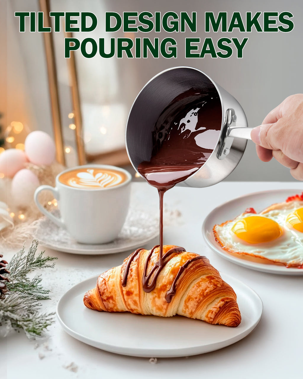 D&M Butter Warmer 0.23 Quart, Multi-Ply Clad Stainless Steel Milk Frother and Chocolate Melting Pot, Small Saucepan for Induction Stovetop, Coffee, Butter, Syrup