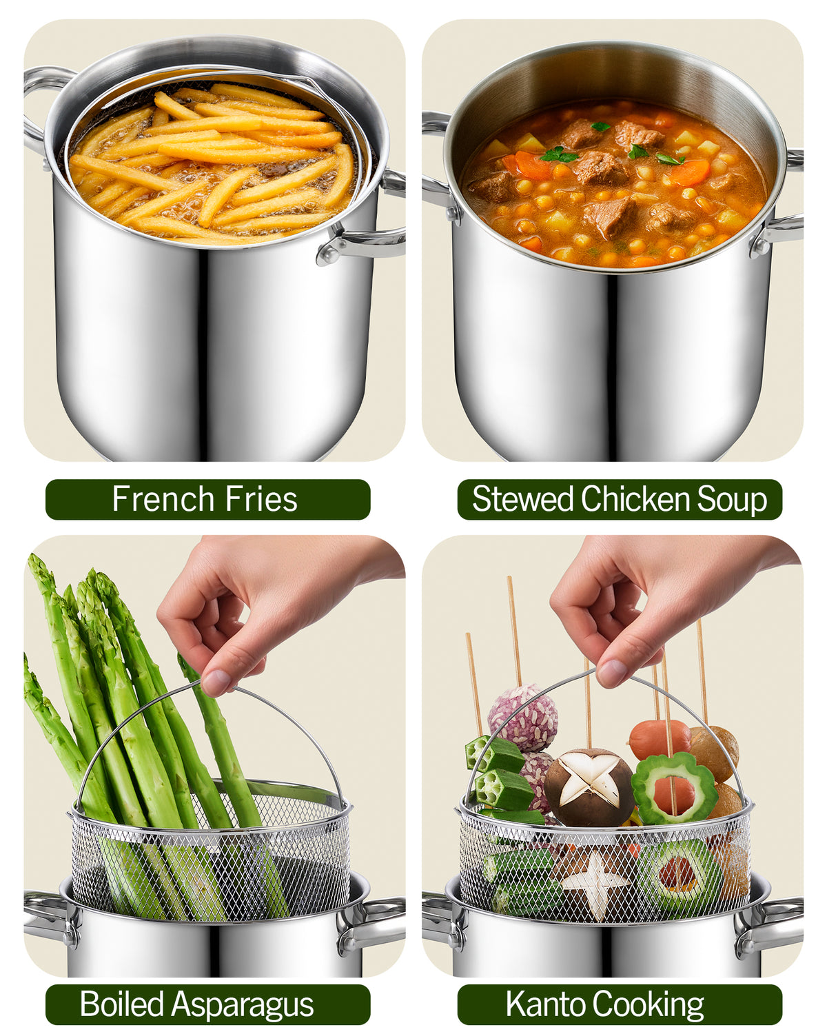Cook N Home Deep Fryer Pot, 5-Quart Japanese Tempura Deep Frying Pot, 304 Stainless Steel with Temperature Control and Oil Drip Rack and Glass Lid, for Kitchen French Fries, Chicken etc