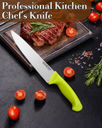 Cook N Home Chef's Knife Multi-Purpose 8-Inch, Straight Edge High Carbon German Stainless Steel Sharp Kitchen Knife, Ergonomic Handle, Green