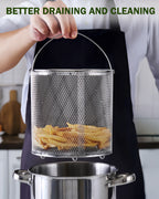 Cook N Home Deep Fryer Pot, 5-Quart Japanese Tempura Deep Frying Pot, 304 Stainless Steel with Temperature Control and Oil Drip Rack and Glass Lid, for Kitchen French Fries, Chicken etc