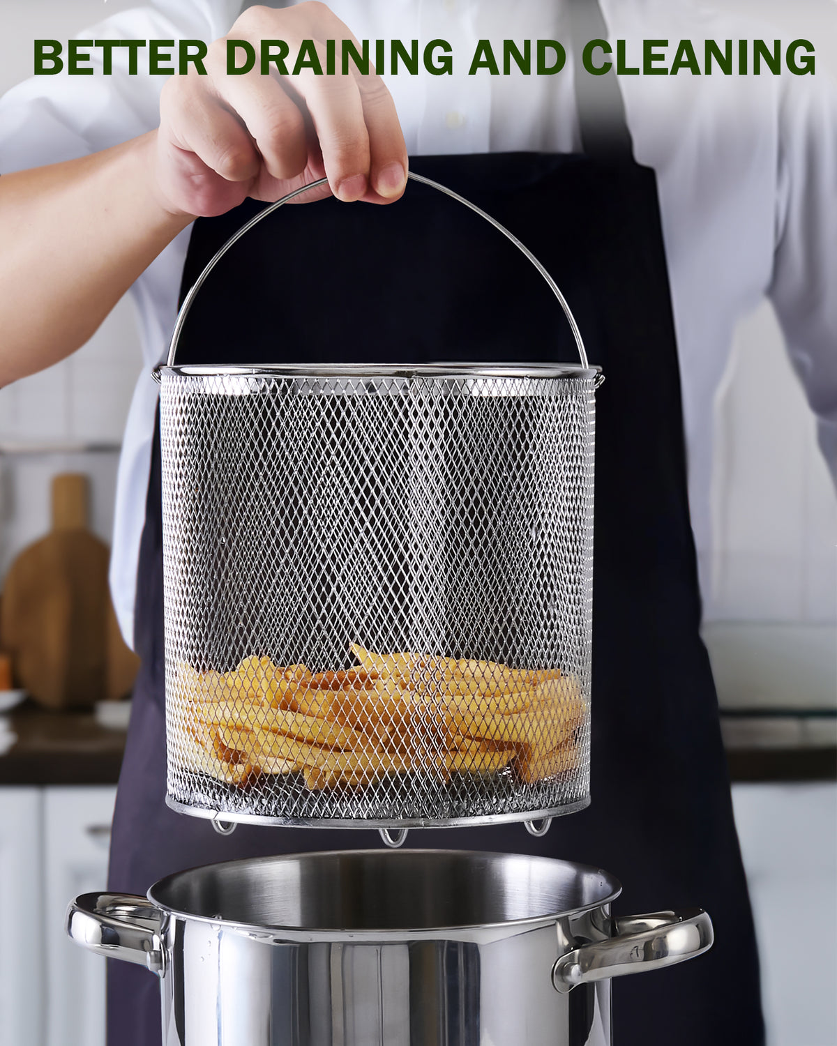 Cook N Home Deep Fryer Pot, 5-Quart Japanese Tempura Deep Frying Pot, 304 Stainless Steel with Temperature Control and Oil Drip Rack and Glass Lid, for Kitchen French Fries, Chicken etc
