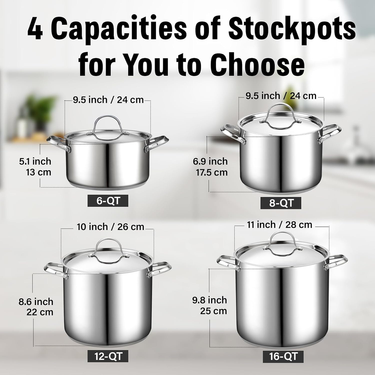 Stainless Steel 12-Quart 18/10 Stockpot with Steel Lid