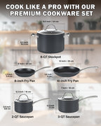 Cooks Standard Nonstick Hard Anodized Cookware Set, 8 Piece, Black