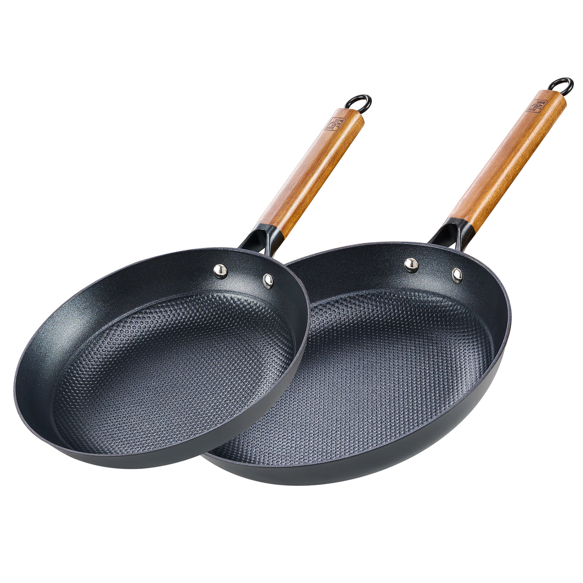 D&M Cast Iron Skillet, 10 Inch Nonstick Frying Pan with Detachable Acacia Wooden Handle, Honeycomb Non stick Omelet Egg Pan, Easy Clean Oven Safe Pans for Cooking