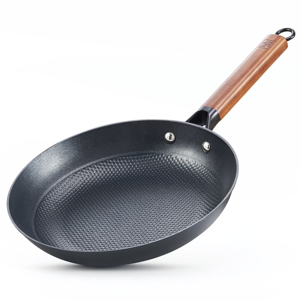 D&M Cast Iron Skillet, 10 Inch Nonstick Frying Pan with Detachable Acacia Wooden Handle, Honeycomb Non stick Omelet Egg Pan, Easy Clean Oven Safe Pans for Cooking