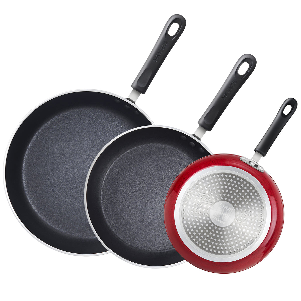 Cook N Home Nonstick Sauté Fry Pan Set, 8, 9.5 & 11-Inch, 3-Piece, Induction Compatible