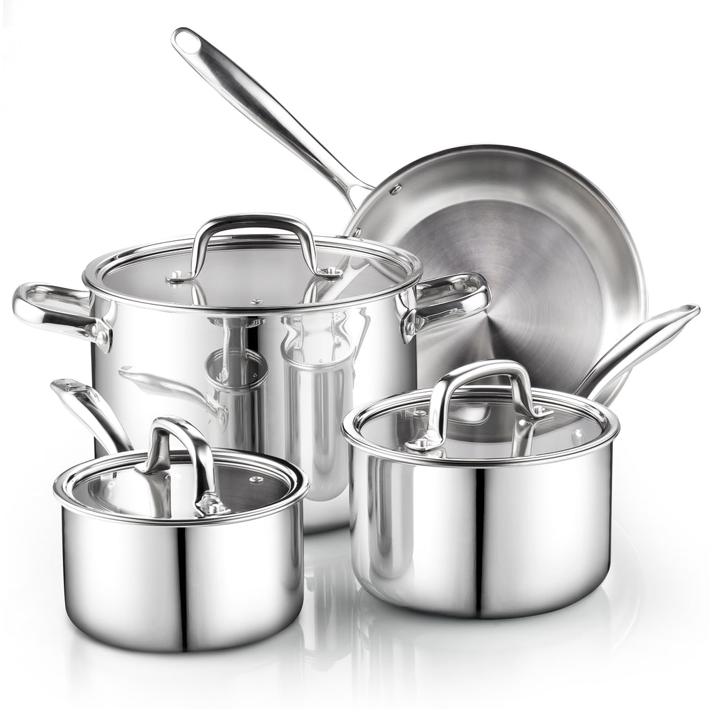 Cook N Home Tri-Ply Clad Stainless Steel Pots and Pans Cookware Set , with Saucepan, Fry Pan, Stockpot
