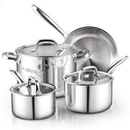 Cook N Home Tri-Ply Clad Stainless Steel Pots and Pans Cookware Set , with Saucepan, Fry Pan, Stockpot