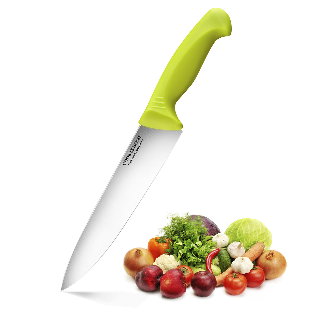 Cook N Home Chef's Knife Multi-Purpose 8-Inch, Straight Edge High Carbon German Stainless Steel Sharp Kitchen Knife, Ergonomic Handle, Green