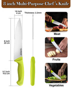Cook N Home Chef's Knife Multi-Purpose 8-Inch, Straight Edge High Carbon German Stainless Steel Sharp Kitchen Knife, Ergonomic Handle, Green