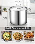 Stainless Steel 12-Quart 18/10 Stockpot with Steel Lid