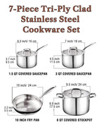 Cook N Home Tri-Ply Clad Stainless Steel Pots and Pans Cookware Set , with Saucepan, Fry Pan, Stockpot
