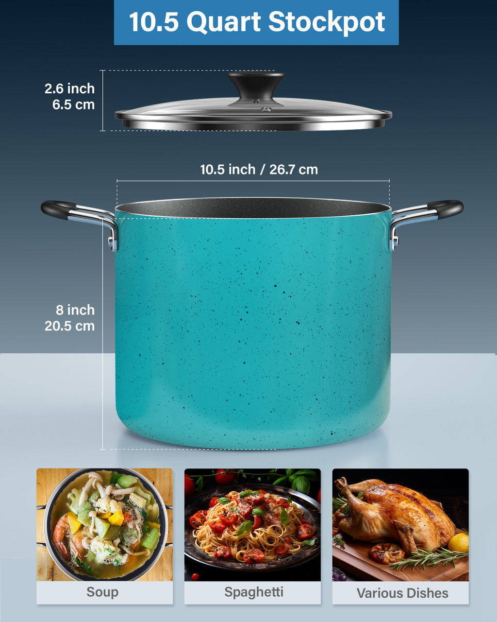 Cook N Home 10.5-Quart Nonstick Stock Pot with Lid, Turquoise