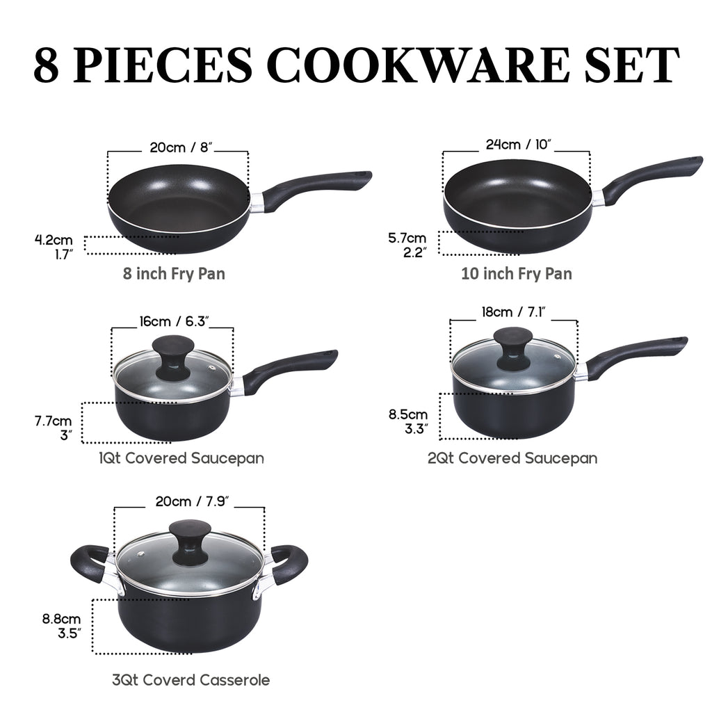 Cook N Home 8-Piece Nonstick Cookware Set with Stay-Cool Handles