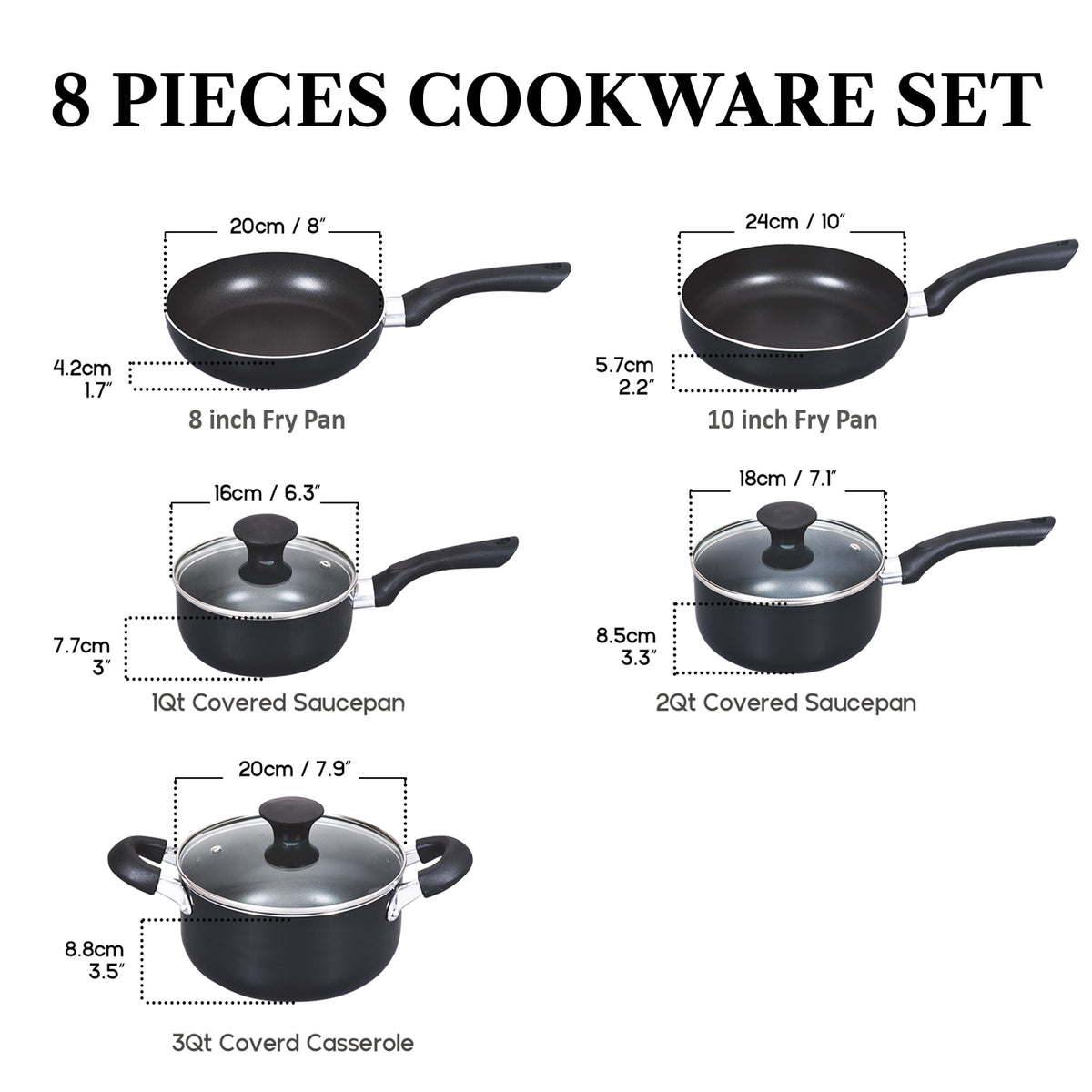 Cook N Home 8-Piece Nonstick Cookware Set with Stay-Cool Handles