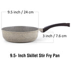 Cook N Home Nonstick Saute Skillet Pan 9-Inch/24cm, Ceramic Marble Coating Deep Frying Pan Wok Stir-Fry Sauté Pan, Earth