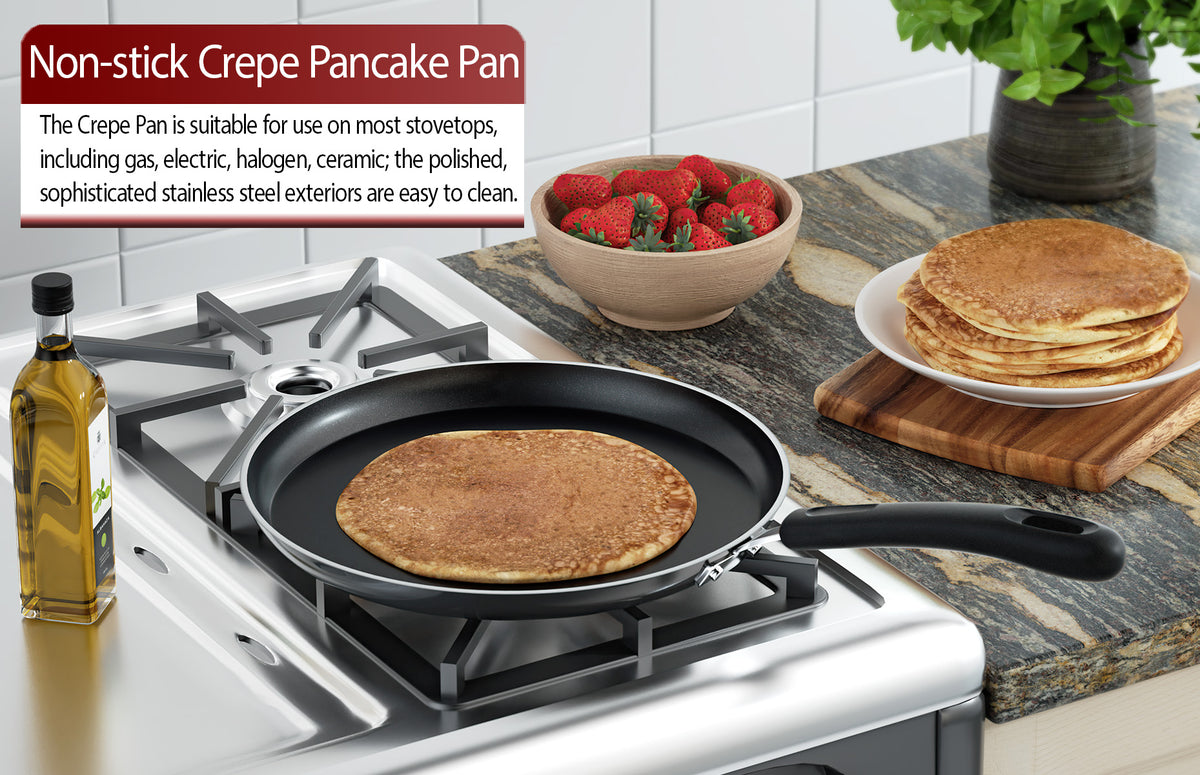 Cook N Home 10.25-Inch Nonstick Heavy Gauge Crepe Pancake Pan Griddle, 26cm, Black