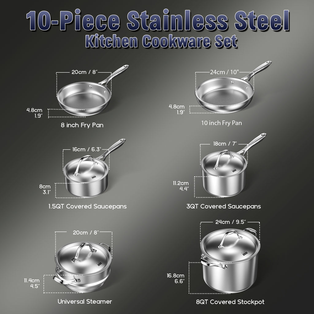 Cooks Standard Multi-Ply Clad Stainless Steel Pots and Pans Set, 10-pc