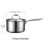 Cooks Standard Multi-Ply Clad Stainless Steel Saucepan with Lid, 1.5/3-Quart, Induction Compatible
