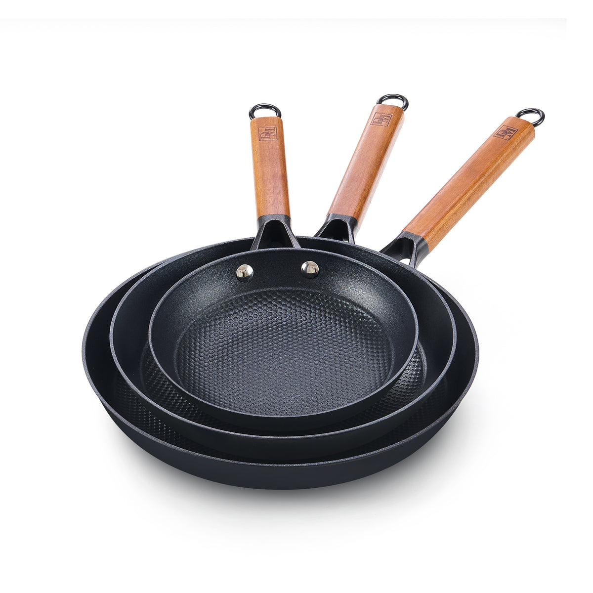 D&M Cast Iron Skillet, 10 Inch Nonstick Frying Pan with Detachable Acacia Wooden Handle, Honeycomb Non stick Omelet Egg Pan, Easy Clean Oven Safe Pans for Cooking