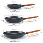 DM Cast Iron Skillet, 3 Piece Nonstick Frying Pan Set, 8â€?10â€?12â€?with Detachable Acacia Wooden Handle, Honeycomb Non stick Omelet Egg Pan, Easy Clean Oven Safe Pans for Cooking