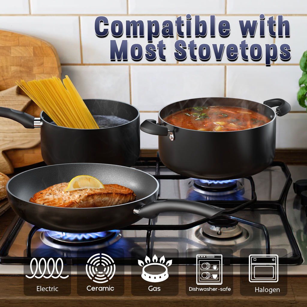Cook N Home 8-Piece Nonstick Cookware Set with Stay-Cool Handles