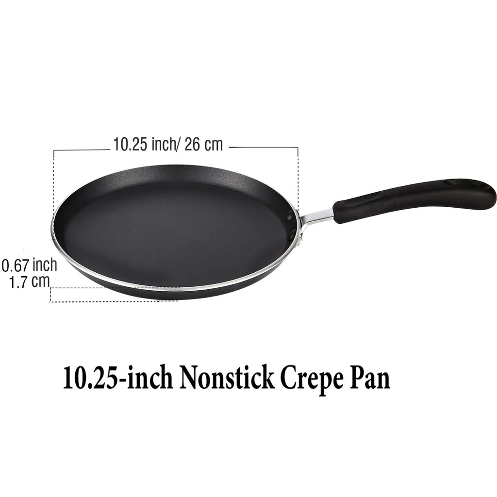 Cook N Home 10.25-Inch Nonstick Heavy Gauge Crepe Pancake Pan Griddle, 26cm, Black