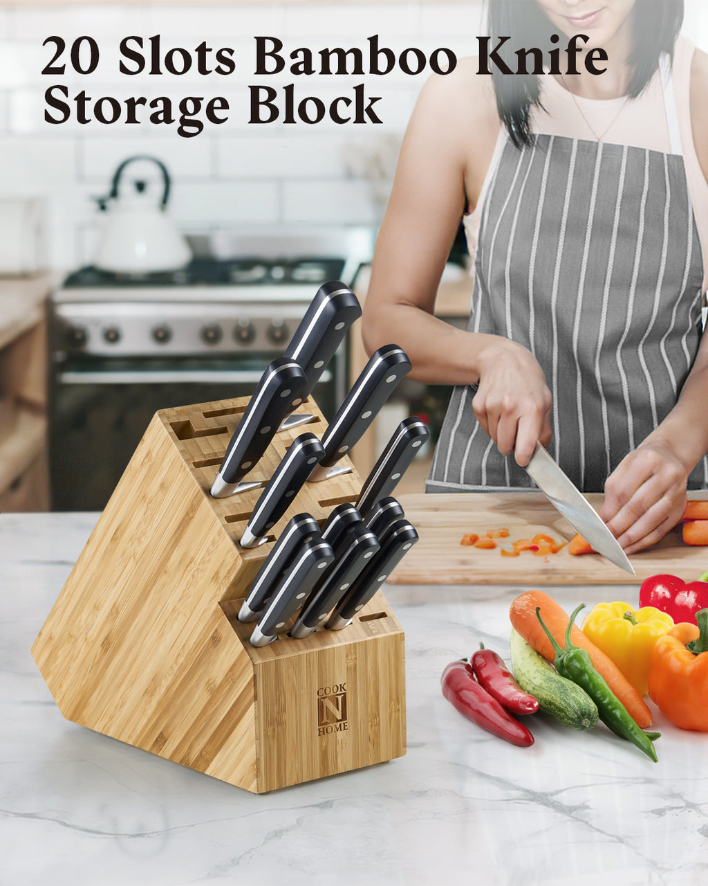 Cook N Home 20-Slot Bamboo Knife Block