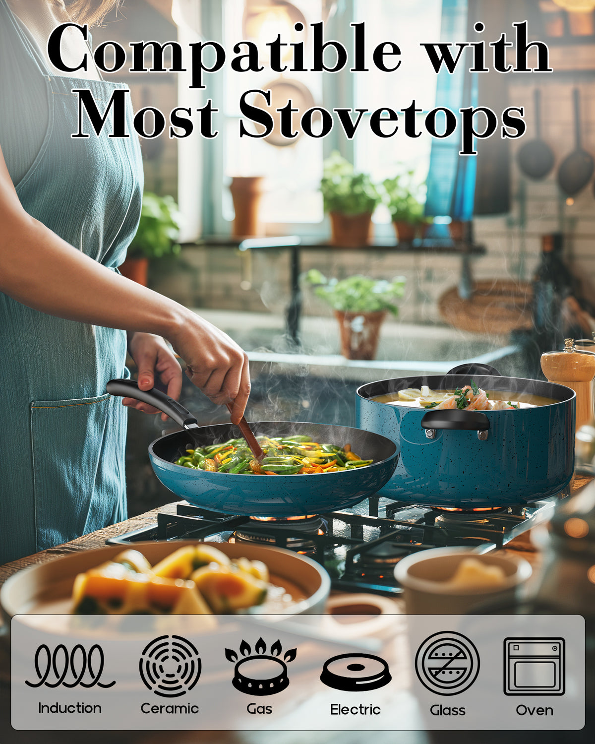 Cook N Home 12-Piece Nonstick Cookware Set, Turquoise