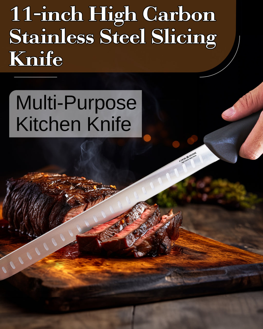 Cook N Home 11-Inch High Carbon Stainless Steel Slicing Carving Knife