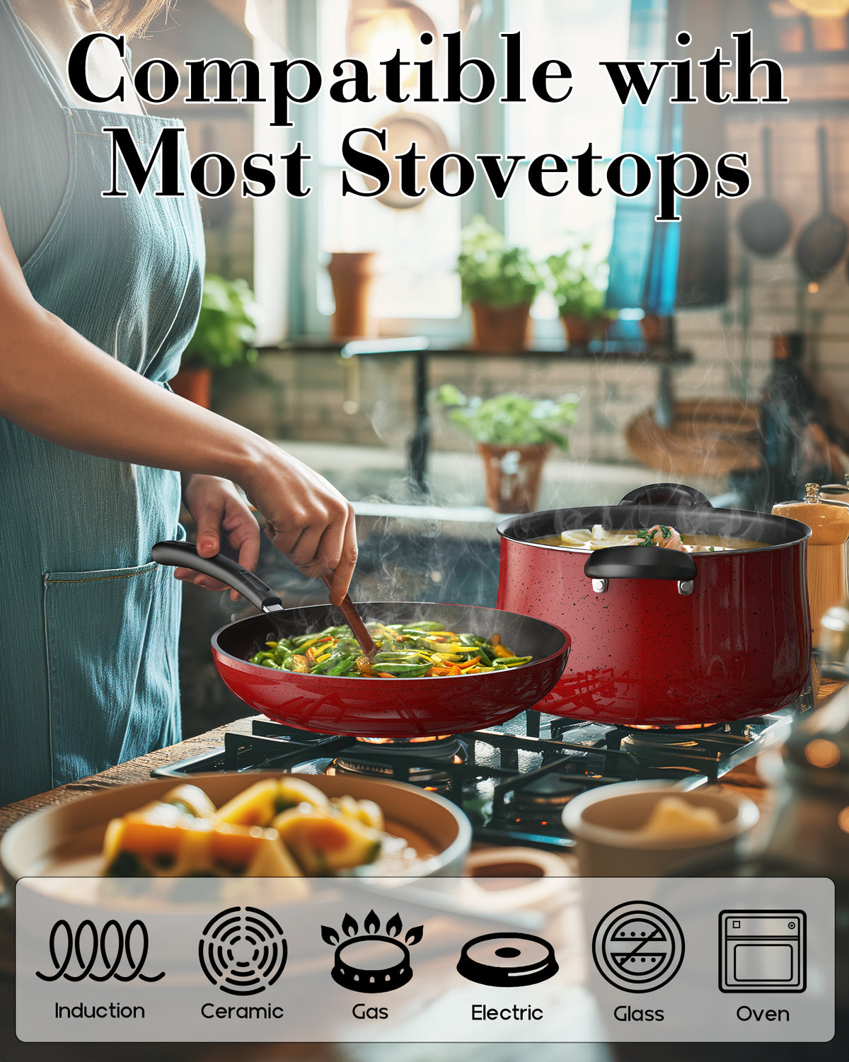 Cook N Home 10-Piece Belly Shape Nonstick Cookware Set