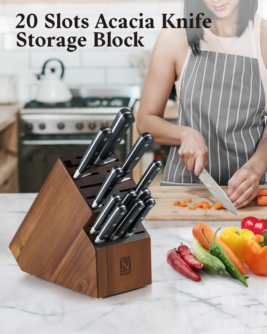 Cook N Home 20-Slot Acacia Wood Knife Storage Block