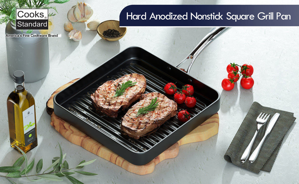 Cooks Standard 11-Inch Square Nonstick Grill Pan, Hard Anodized