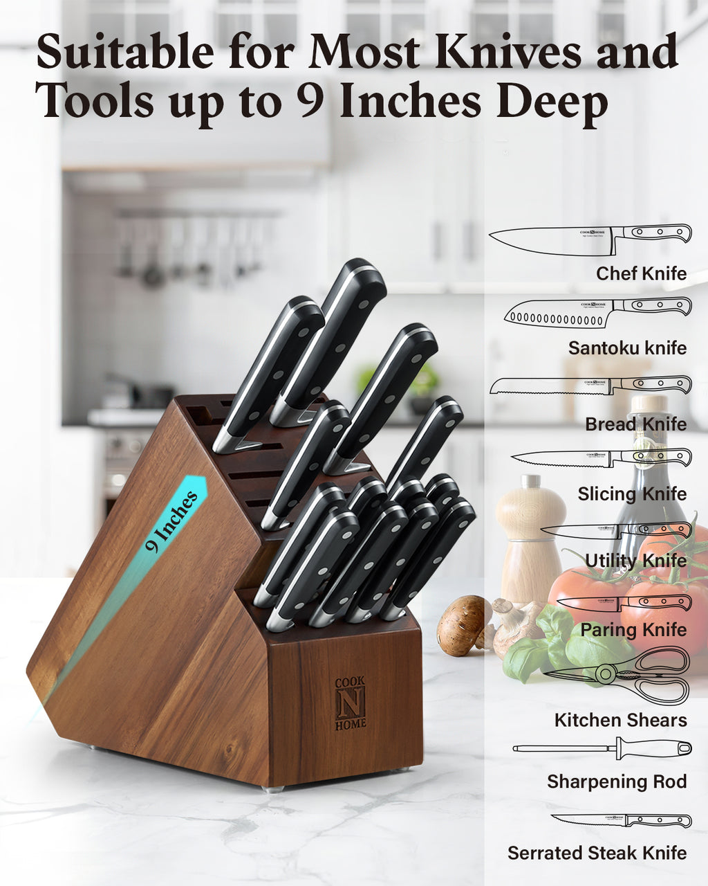 Cook N Home 20-Slot Acacia Wood Knife Storage Block
