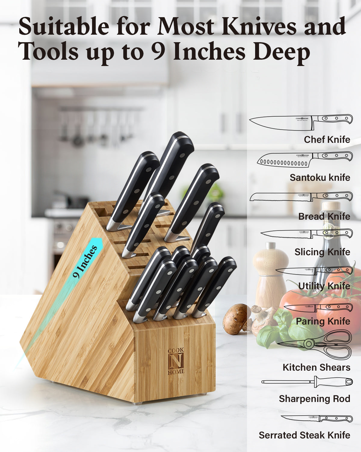 Cook N Home 20-Slot Bamboo Knife Block