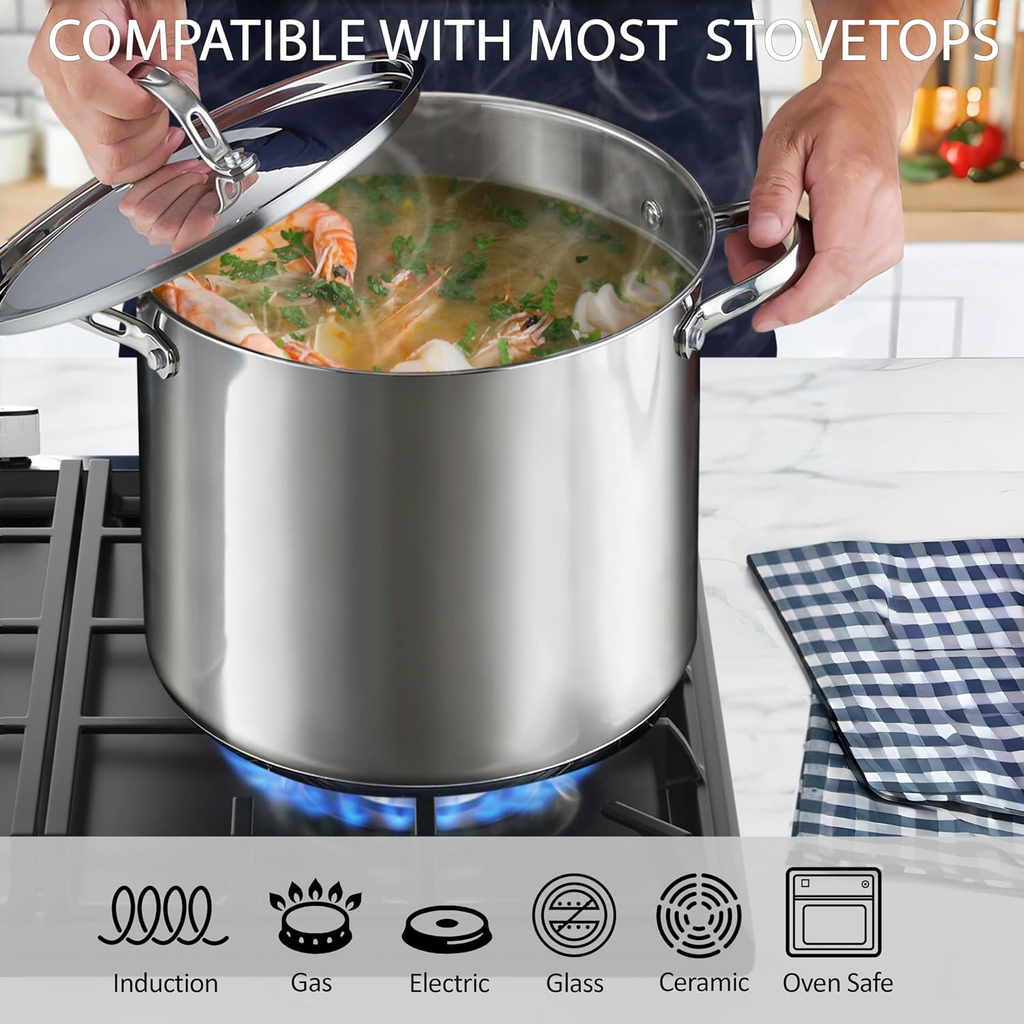 Stainless Steel 12-Quart 18/10 Stockpot with Steel Lid