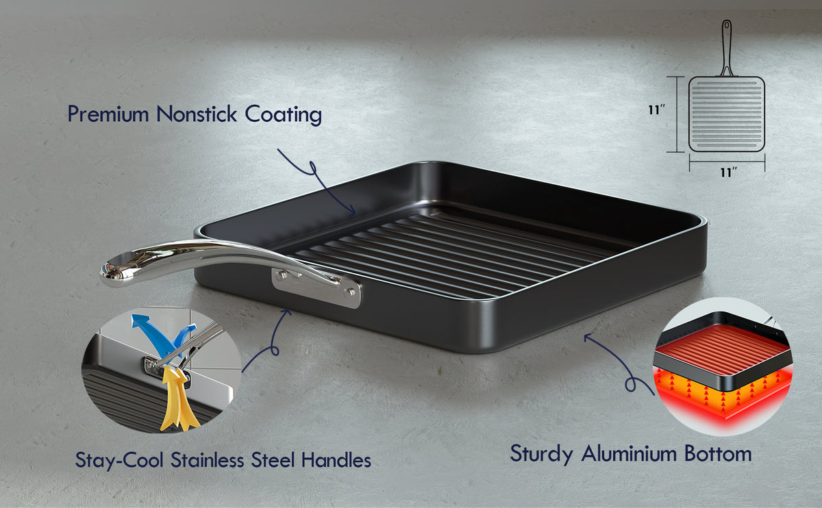 Cooks Standard 11-Inch Square Nonstick Grill Pan, Hard Anodized