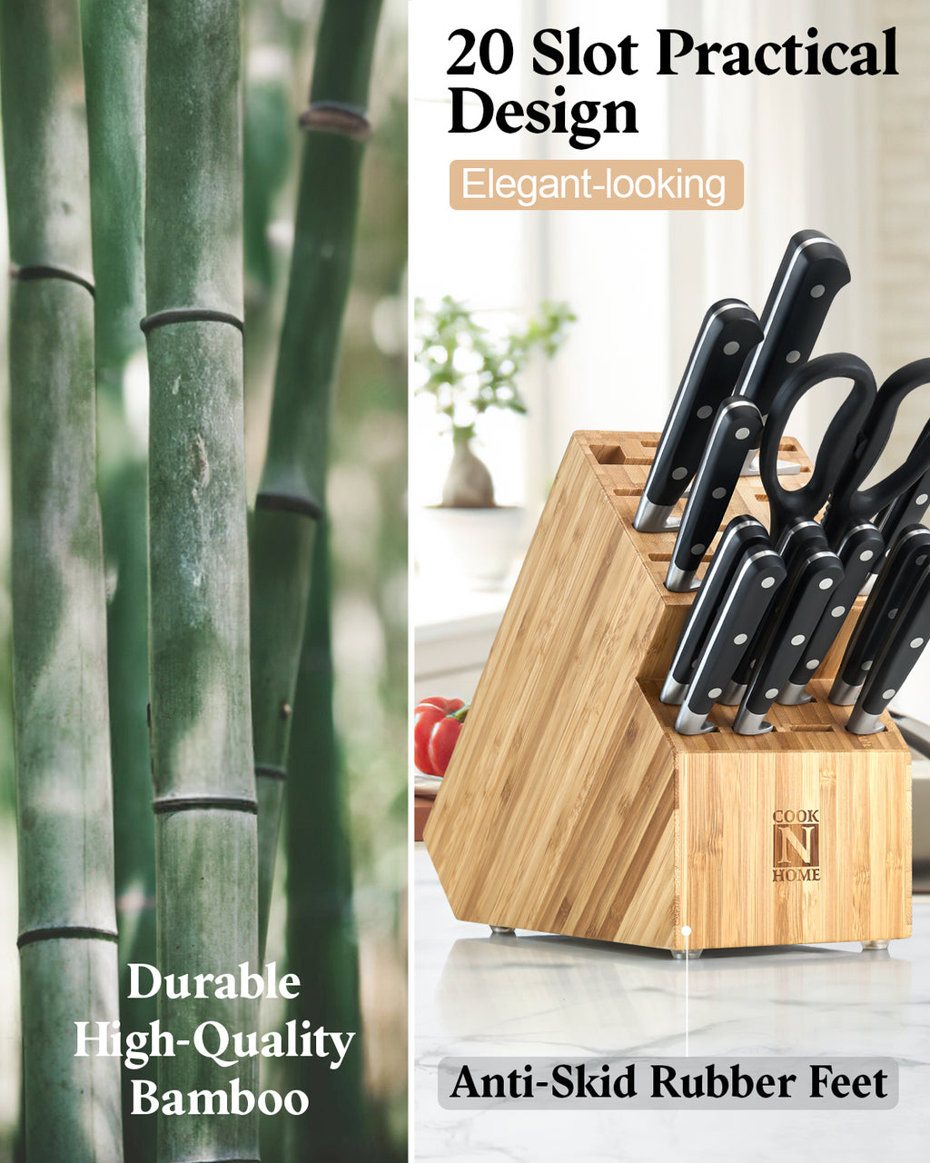 Cook N Home 20-Slot Bamboo Knife Block