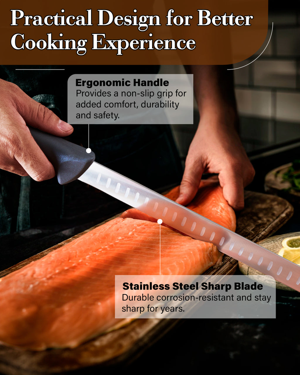 Cook N Home 11-Inch High Carbon Stainless Steel Slicing Carving Knife
