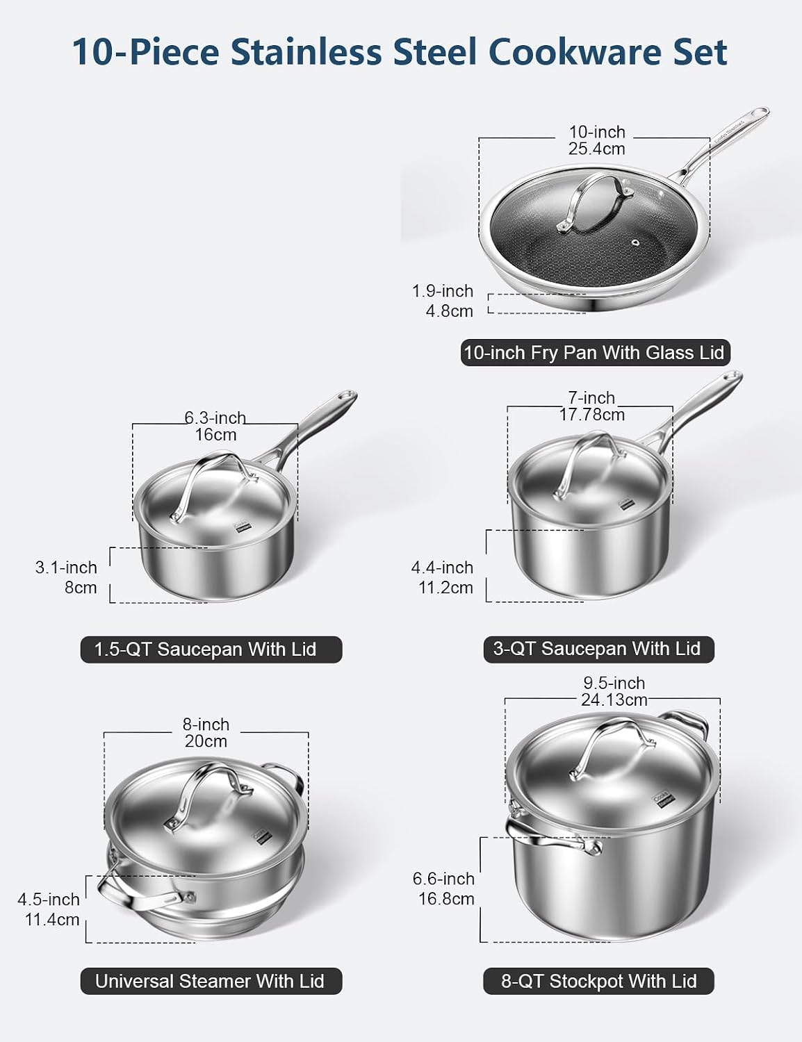 Cooks Standard 10-Piece Multi-Ply Clad Stainless Steel Cookware Set