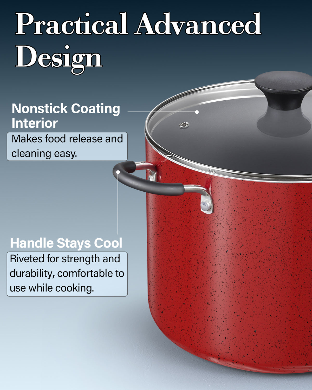 Cook N Home 8-Quart Nonstick Stockpot with Glass Lid, Marble Red