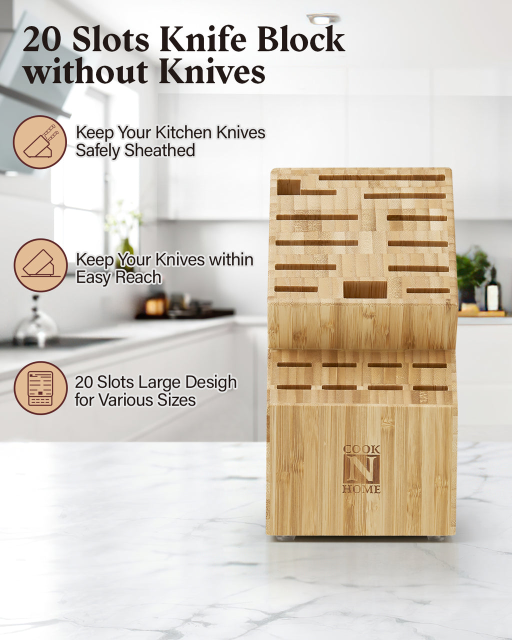 Cook N Home 20-Slot Bamboo Knife Block