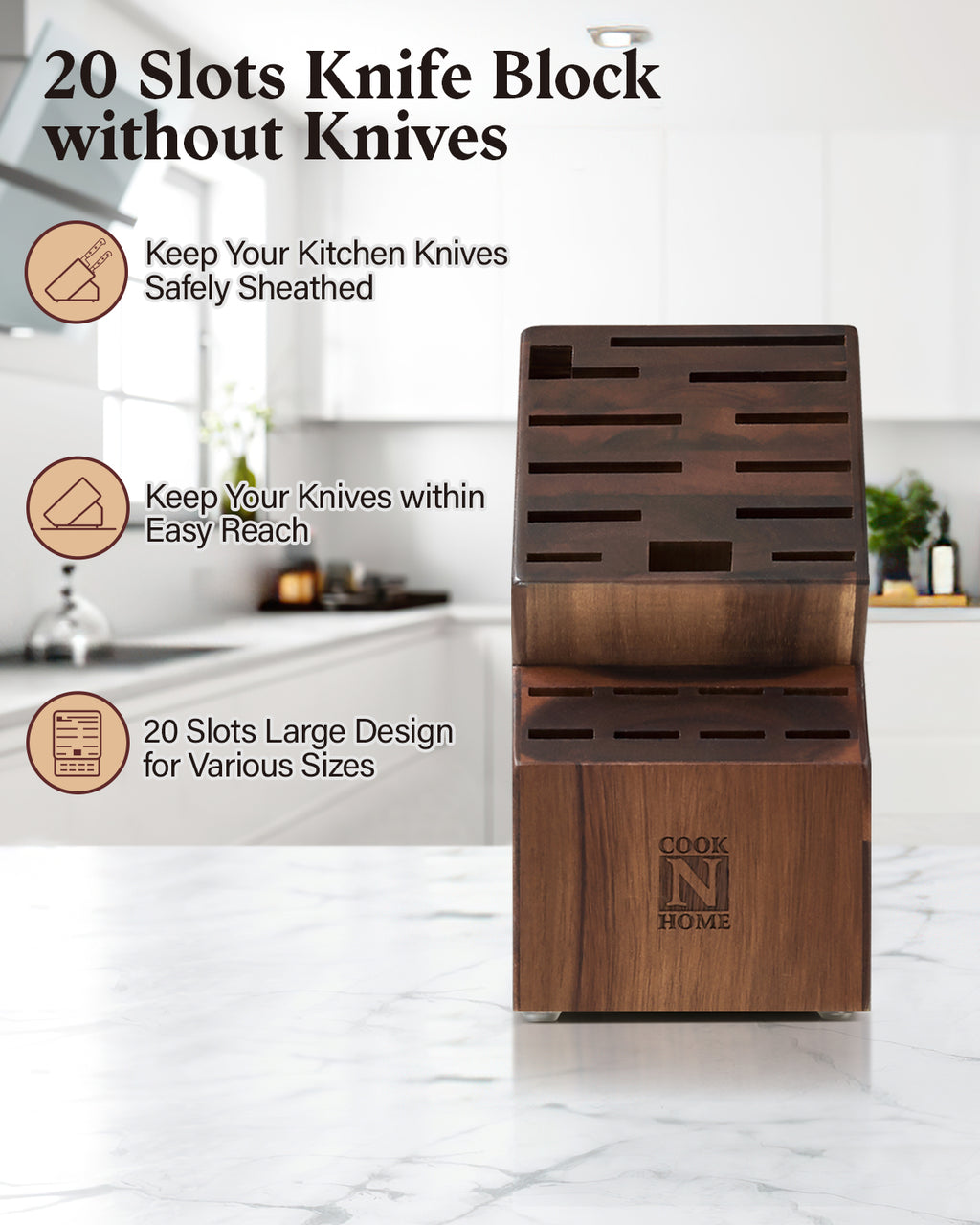 Cook N Home 20-Slot Acacia Wood Knife Storage Block