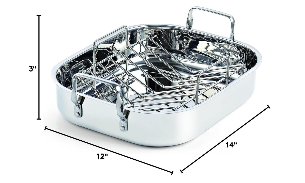 Cooks Standard 14 x 12 Inch Stainless Steel Roaster Pan with V-Shaped Rack