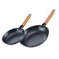 DM Cast Iron Skillet, 2 Piece Nonstick Frying Pan Set, 8 and 10 Inch with Detachable Acacia Wooden Handle, Honeycomb Non stick Omelet Egg Pan, Easy Clean Oven Safe Pans for Cooking