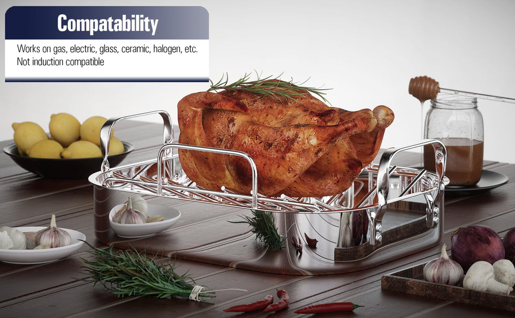 Cooks Standard 14 x 12 Inch Stainless Steel Roaster Pan with V-Shaped Rack