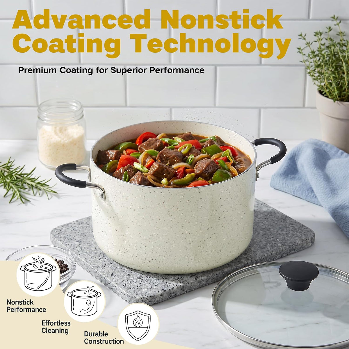 Cook N Home Non Stick Stock Pot with Lid, Large Pots for Cooking