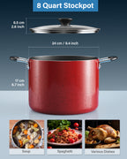 Cook N Home 8-Quart Nonstick Stockpot with Glass Lid, Marble Red