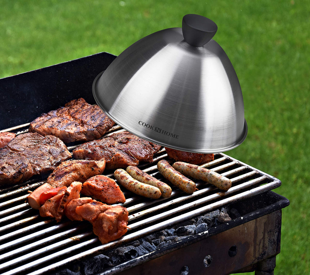 Cook N Home Stainless Steel Grill Cooking Steaming Dome lid, 2 Pack, 6 inches, Silver